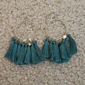 Elegant Tassel Hoop Earrings in Gold and Teal